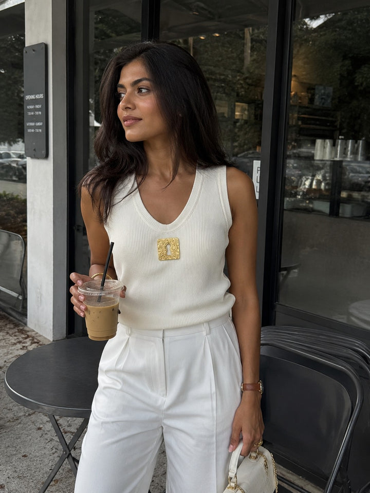 Ribbed Knit Charm Tank Top