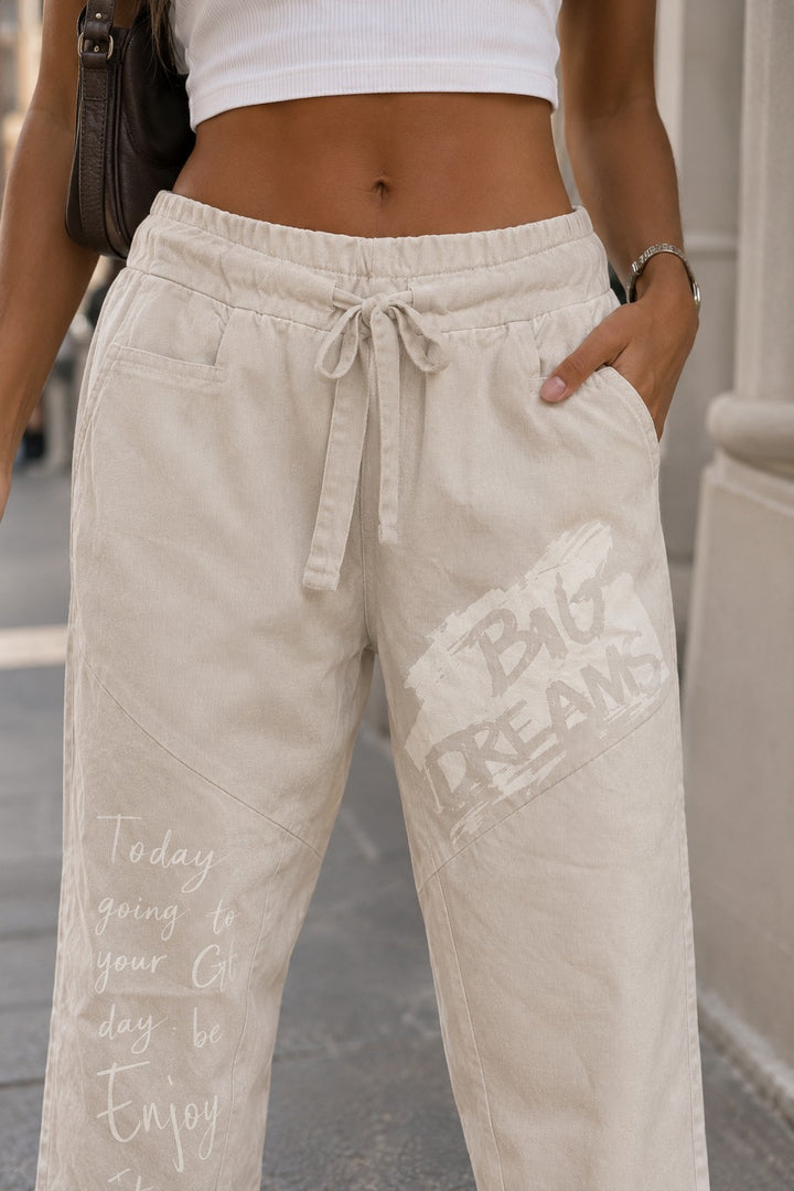 Graphic Drawstring Denim Jogger Pants