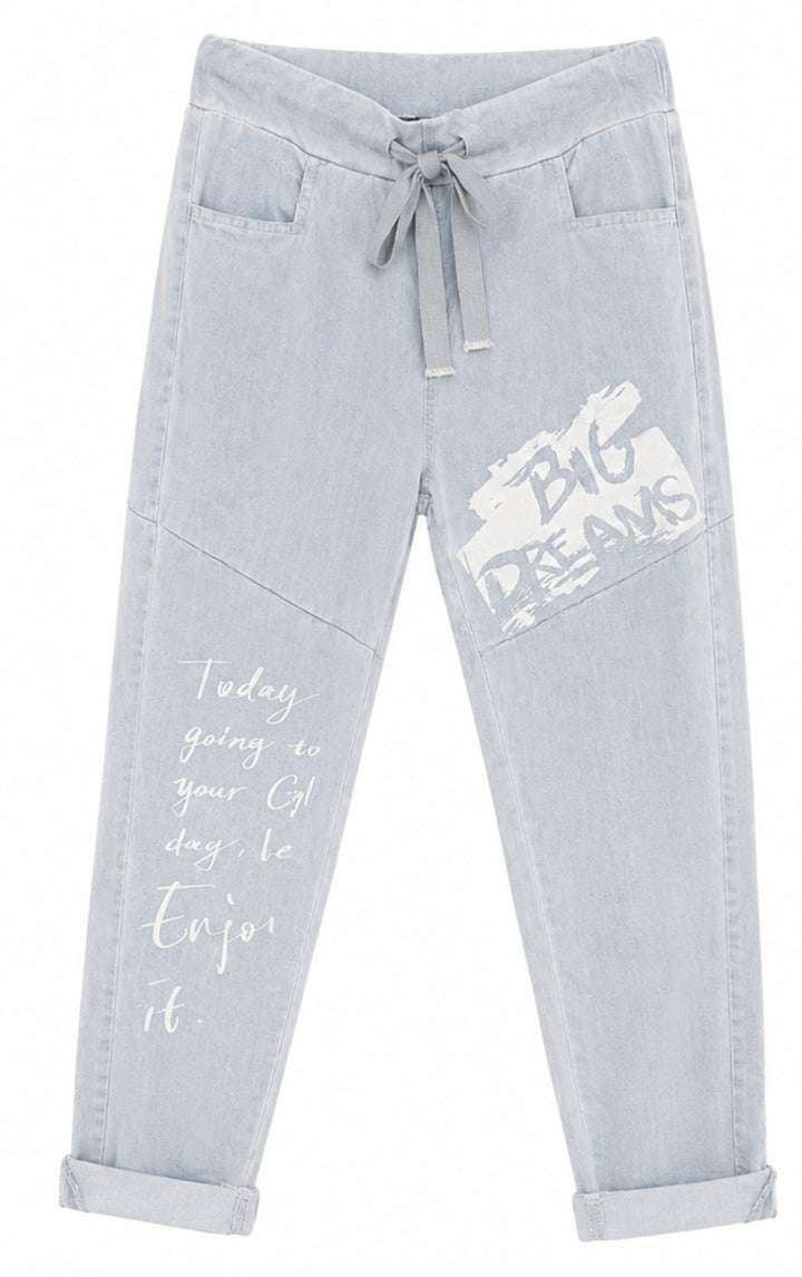 Graphic Drawstring Denim Jogger Pants
