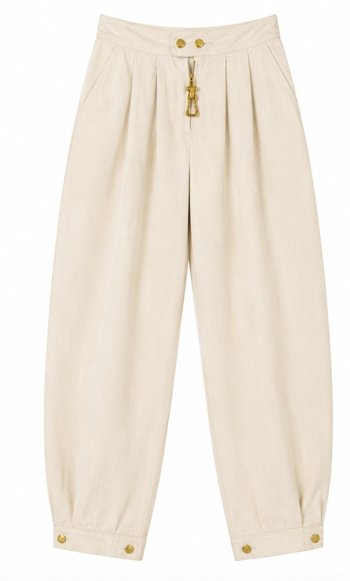 Wide-Leg Utility Pants with Gold Hardware