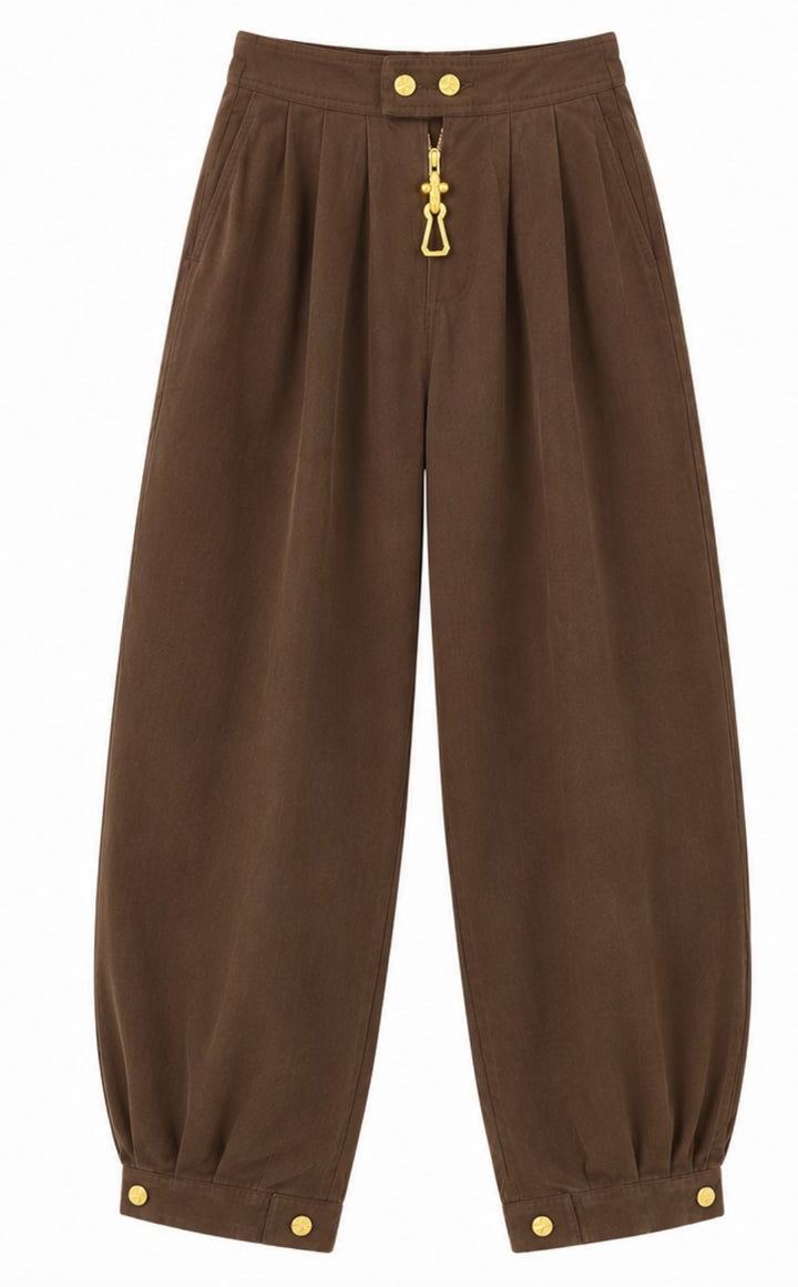 Wide-Leg Utility Pants with Gold Hardware