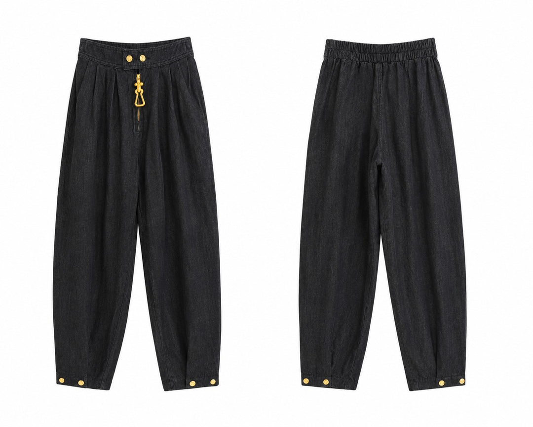 Wide-Leg Utility Pants with Gold Hardware