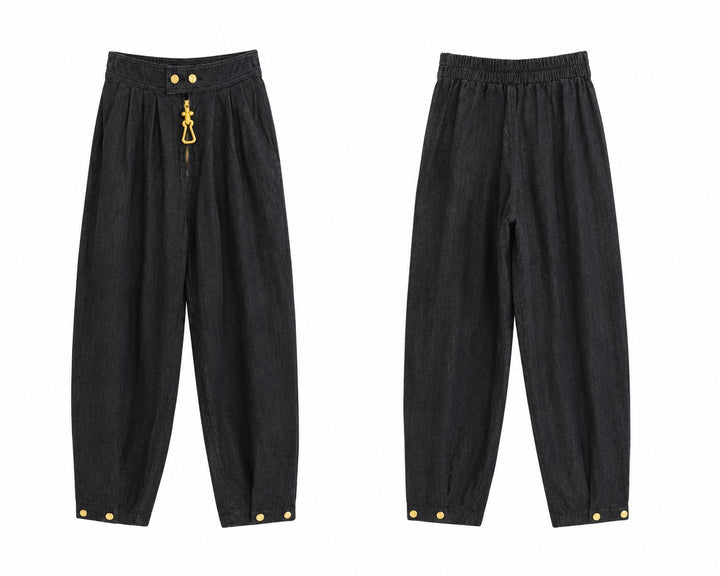 Wide-Leg Utility Pants with Gold Hardware