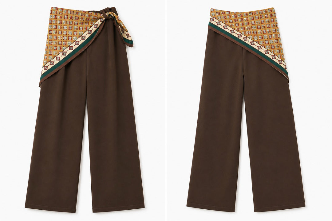 Wide-Leg Pants with Printed Scarf Belt