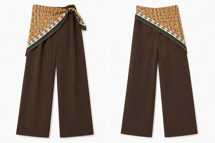 Wide-Leg Pants with Printed Scarf Belt