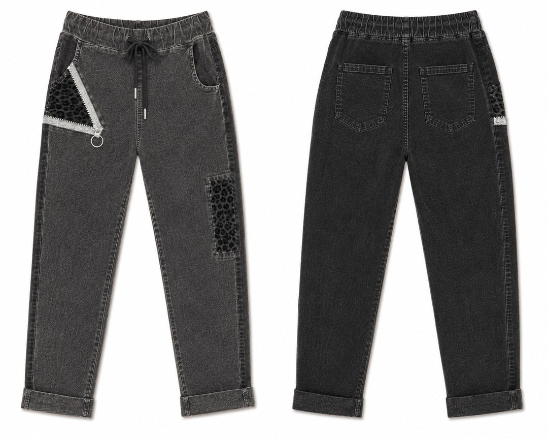 Leopard Accent Drawstring Jogger Pants