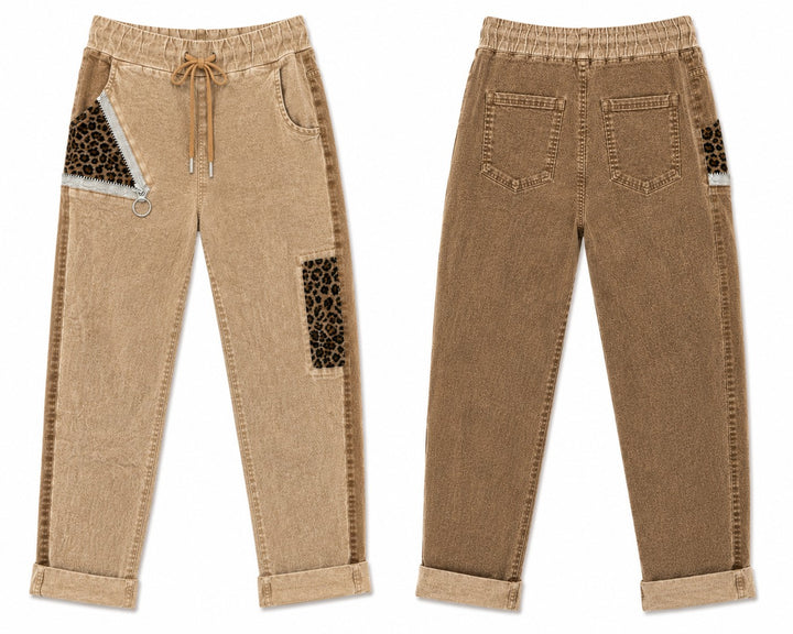 Leopard Accent Drawstring Jogger Pants