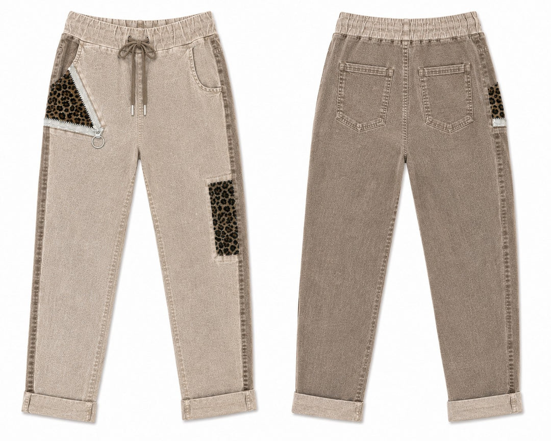 Leopard Accent Drawstring Jogger Pants