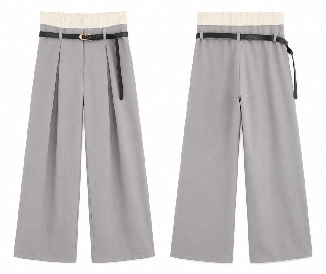 Contrast Double Waist Wide-Leg Trousers