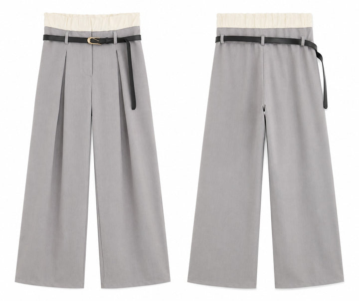 Contrast Double Waist Wide-Leg Trousers