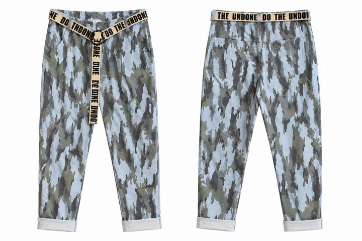 Camo Wide-Leg Utility Pants with Statement Belt