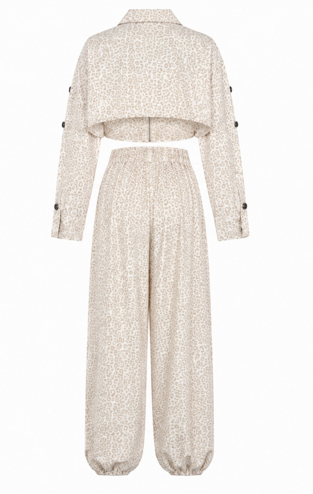 Leopard Print Cropped Shirt & Wide-Leg Pants Set