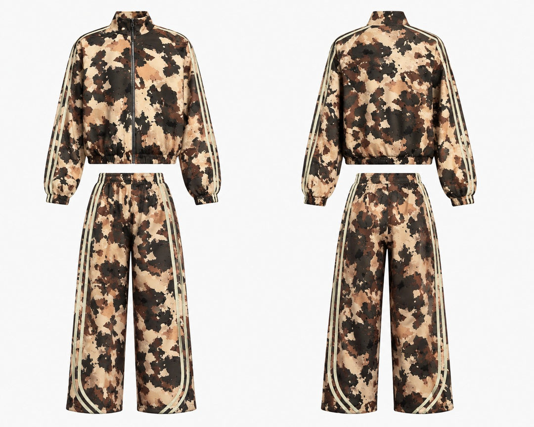 Camo Track Jacket & Wide-Leg Pants Set