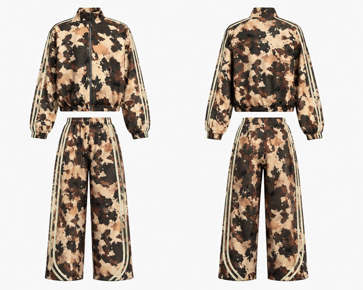 Camo Track Jacket & Wide-Leg Pants Set