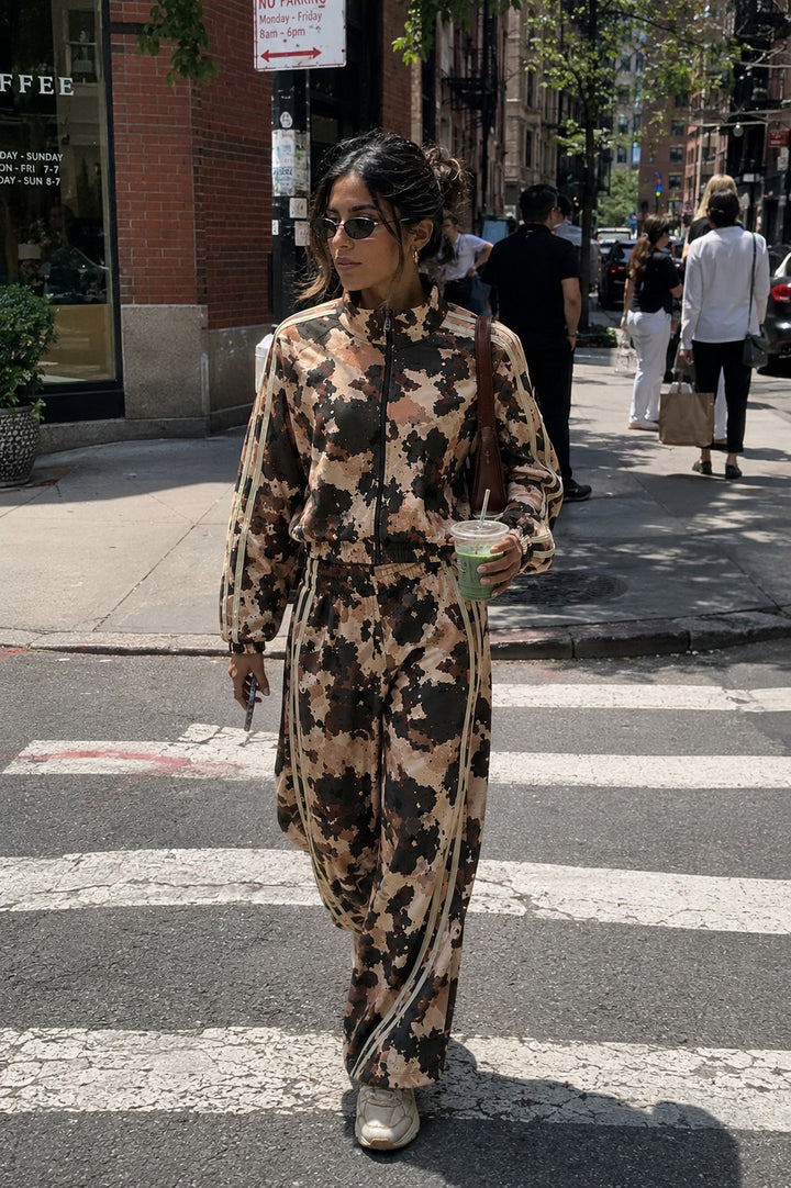 Camo Track Jacket & Wide-Leg Pants Set