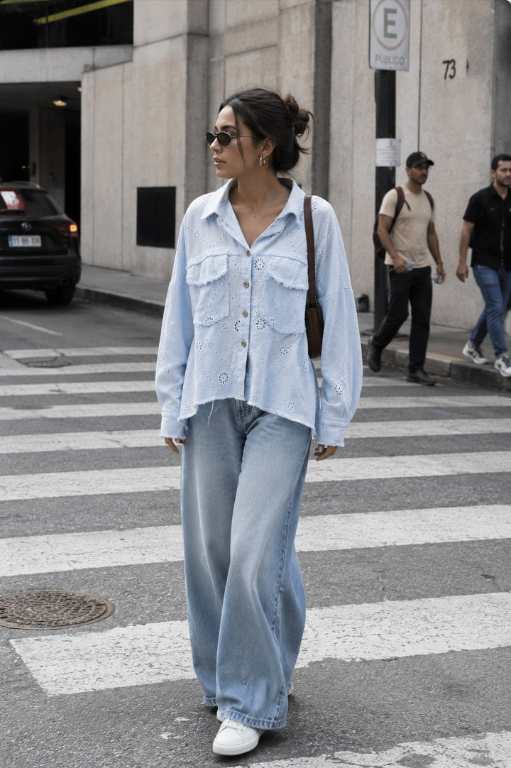 Eyelet Embroidered Oversized Shirt