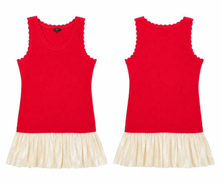 Ribbed Tank Mini Dress with Pleated Hem