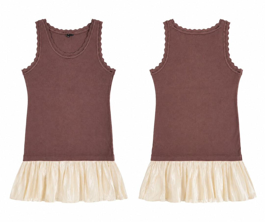 Ribbed Tank Mini Dress with Pleated Hem