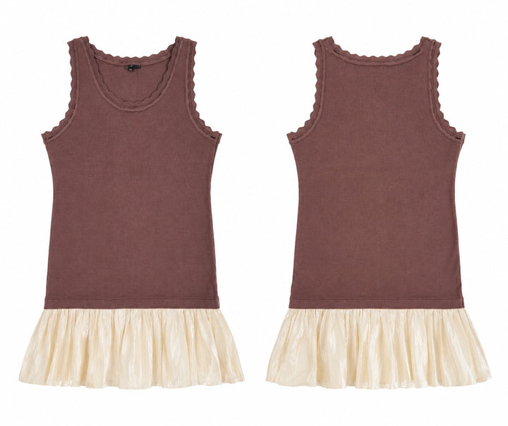 Ribbed Tank Mini Dress with Pleated Hem