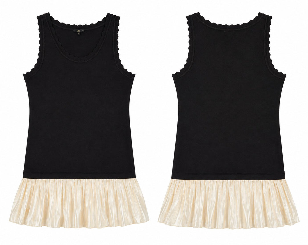 Ribbed Tank Mini Dress with Pleated Hem