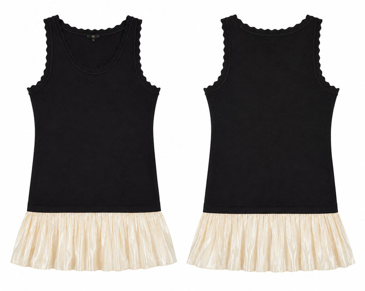 Ribbed Tank Mini Dress with Pleated Hem