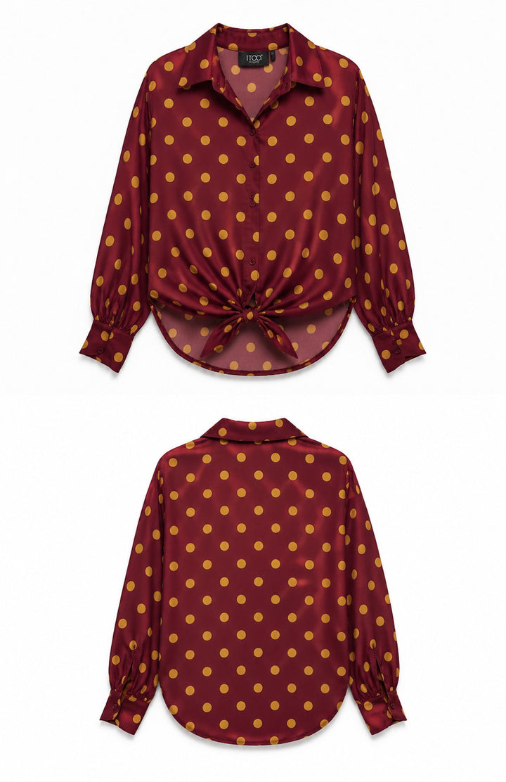 Front Tie Polka Dot Blouse