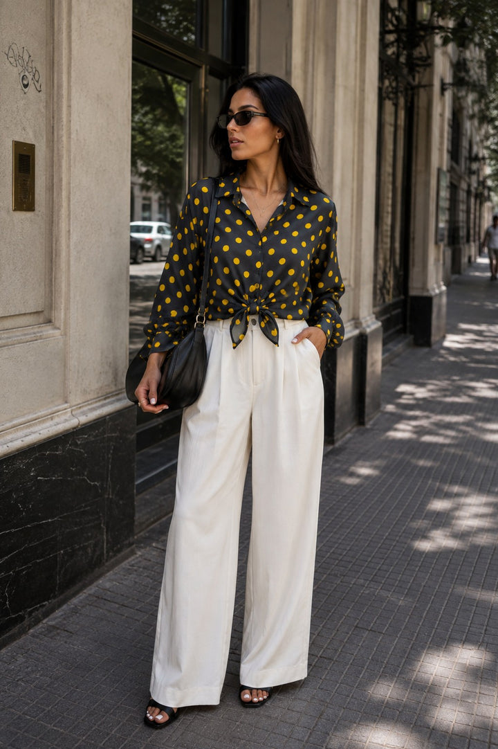 Front Tie Polka Dot Blouse