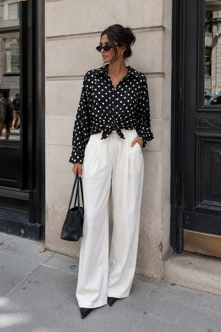 Front Tie Polka Dot Blouse