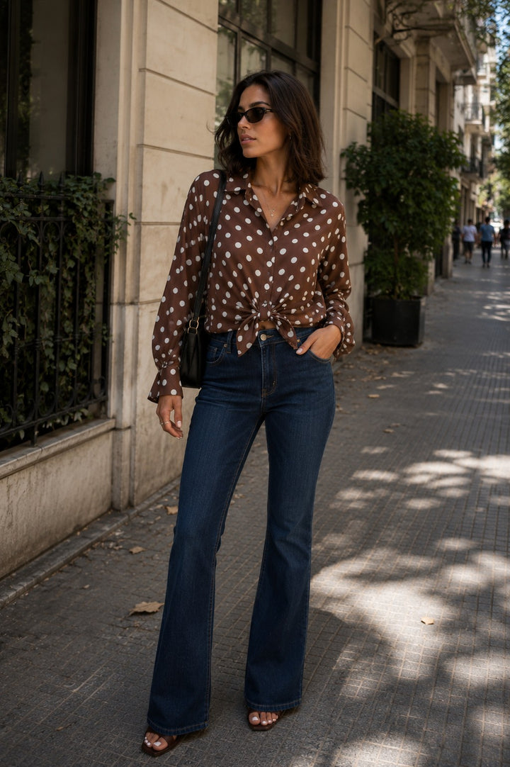 Front Tie Polka Dot Blouse