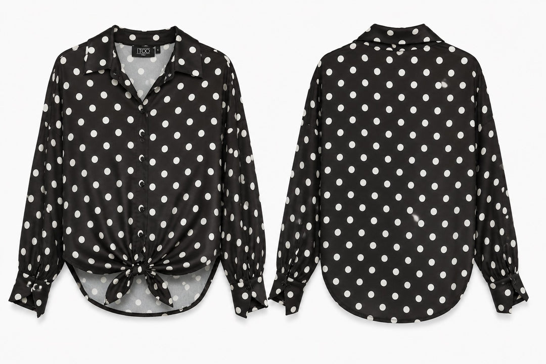 Front Tie Polka Dot Blouse