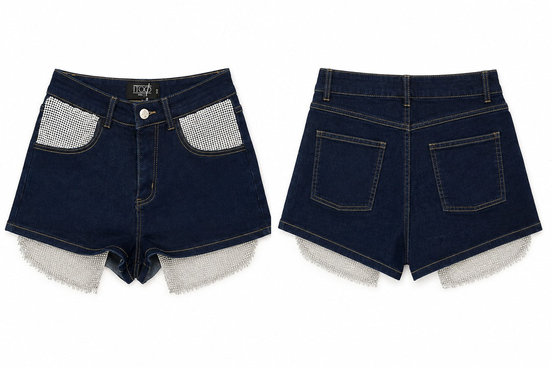 Stretch Denim Rhinestone Denim Shorts