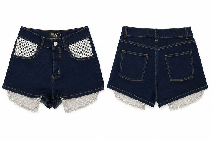 Stretch Denim Rhinestone Denim Shorts