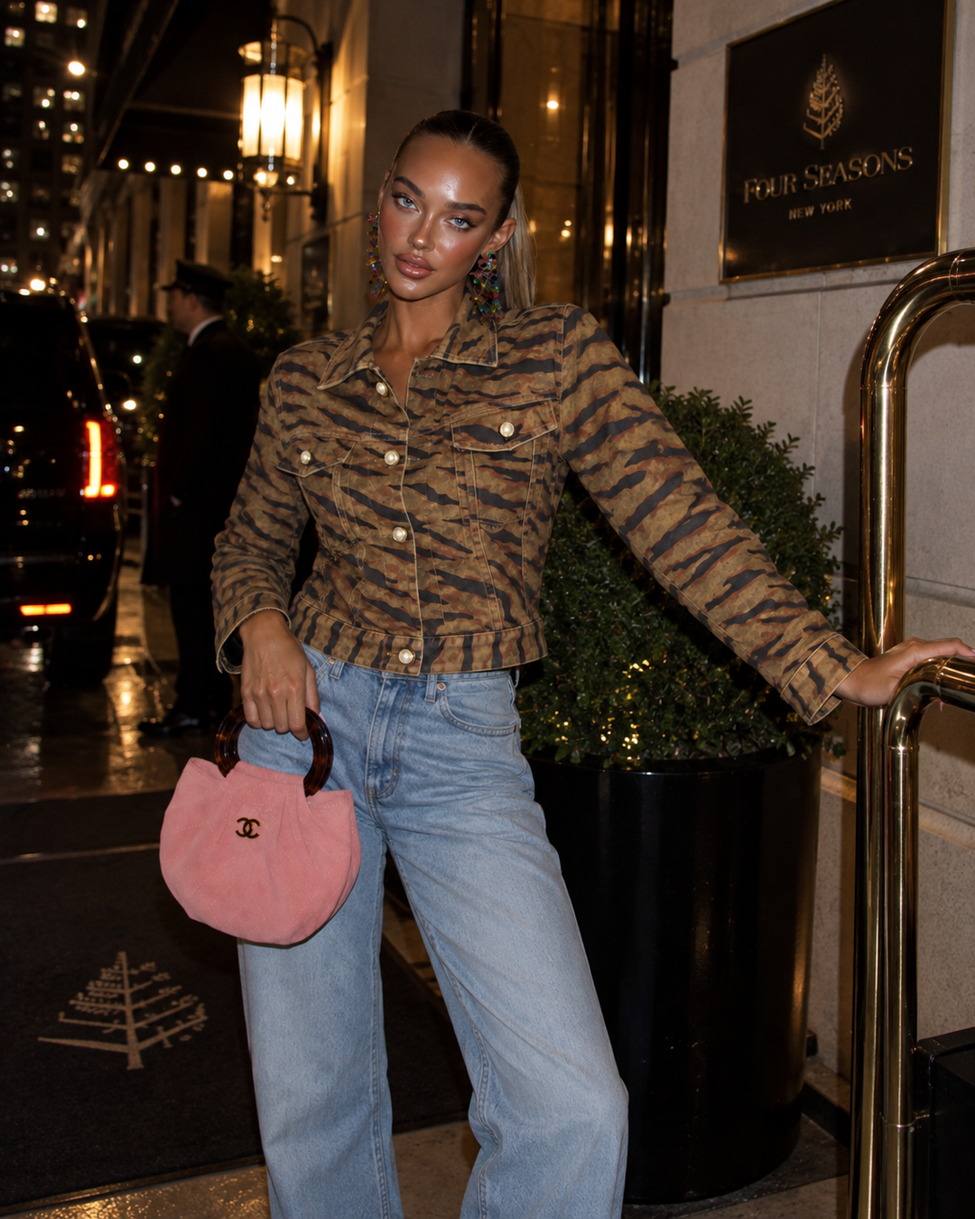 Vintage Tiger Print Denim Jacket