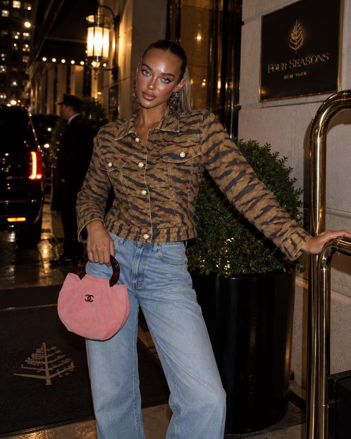Vintage Tiger Print Denim Jacket