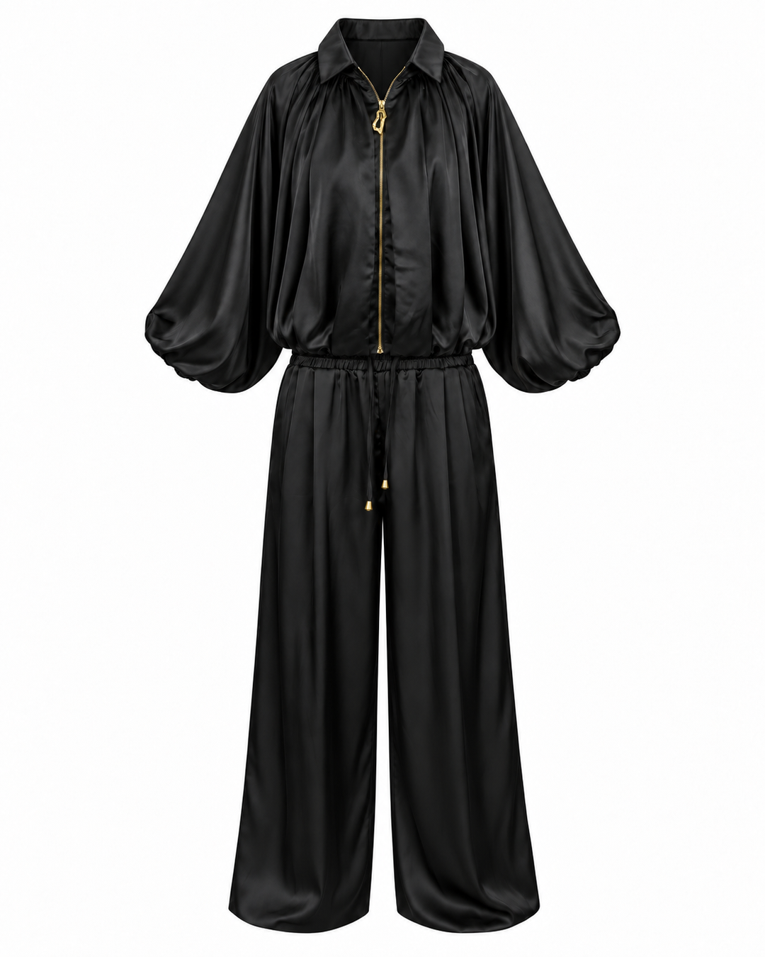 Luxe Satin Balloon Sleeve Two-Piece Set