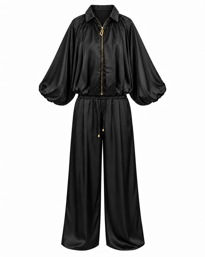 Luxe Satin Balloon Sleeve Two-Piece Set