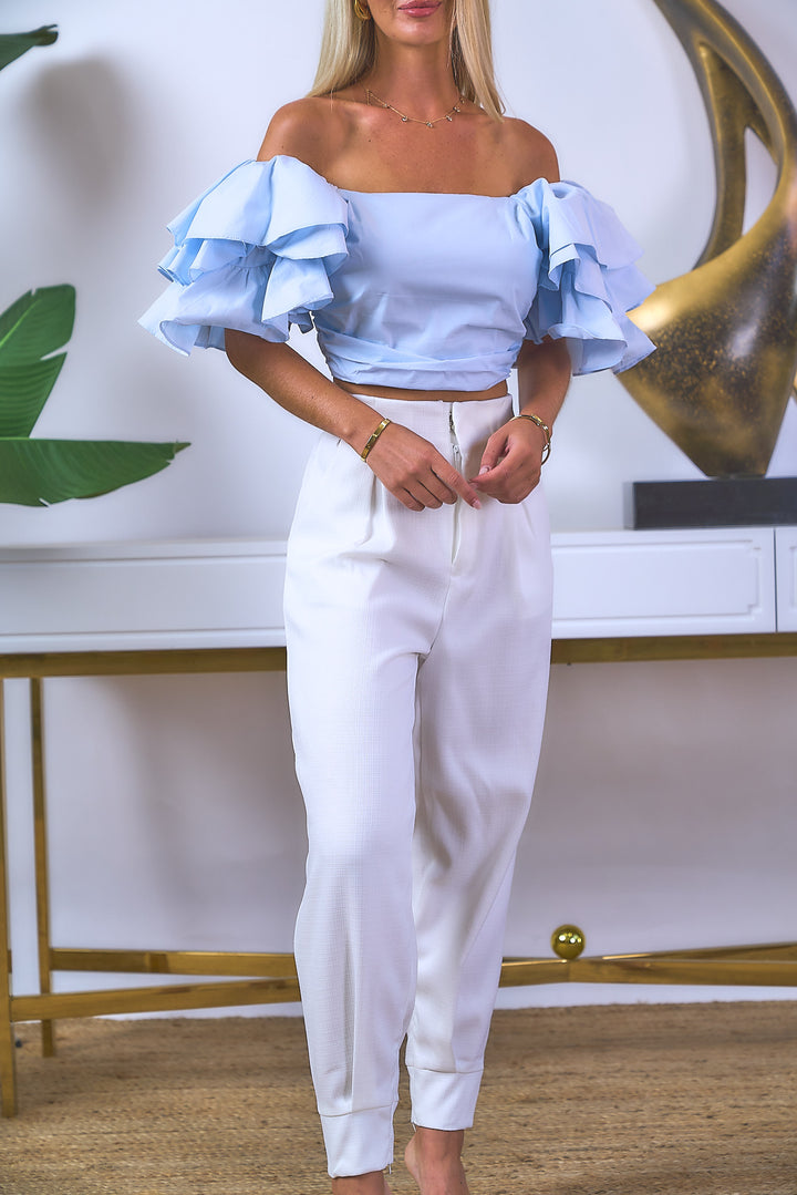 Ruffle Poplin Sleeve Crop Top