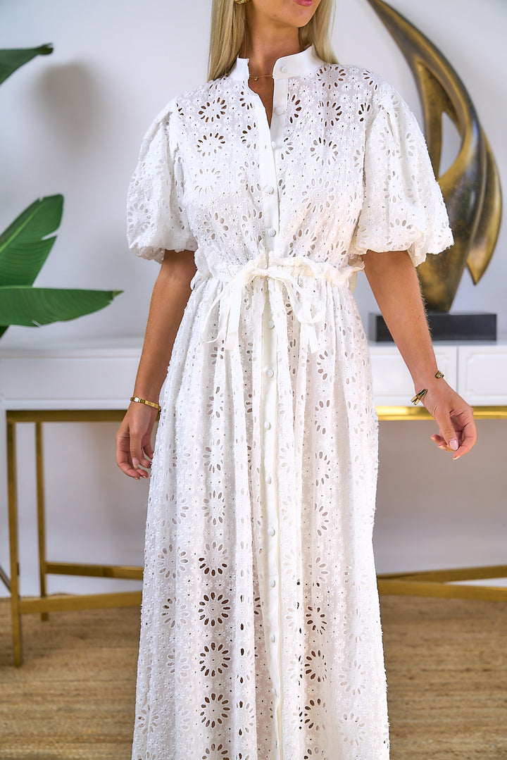 Puff Sleeve Eyelet Maxi Dress