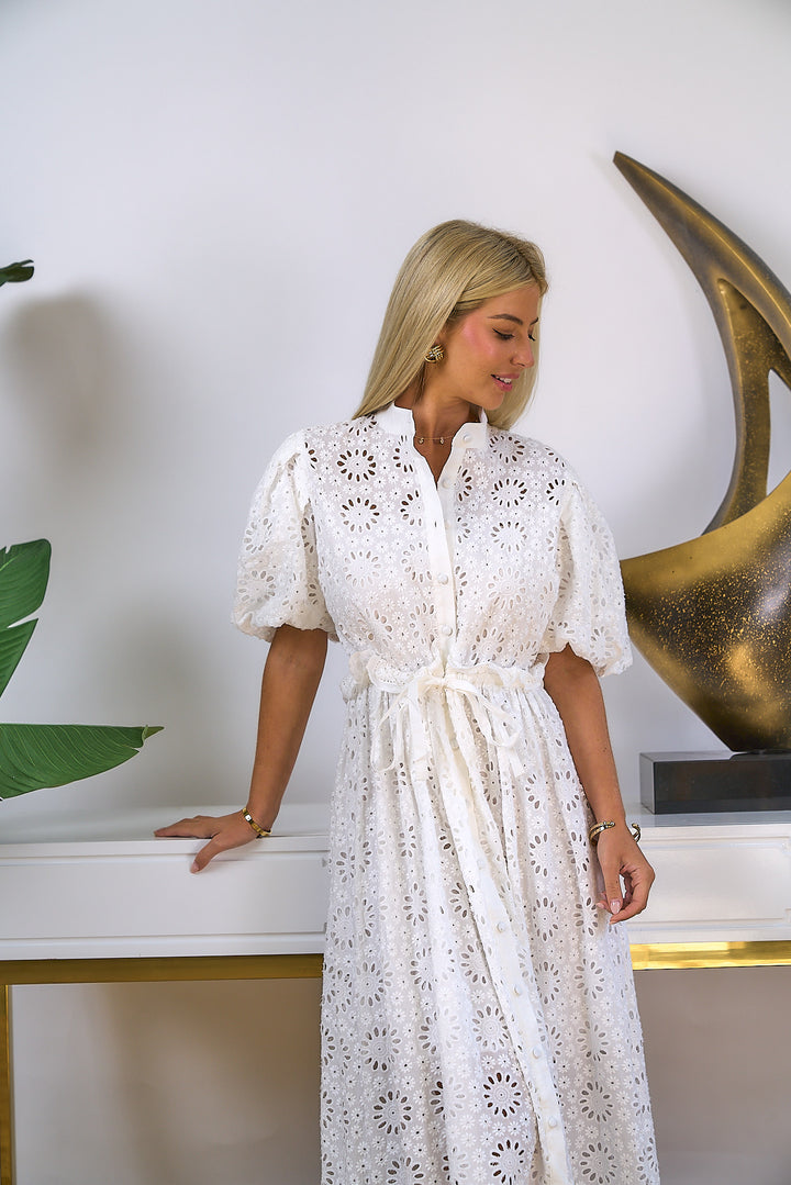 Puff Sleeve Eyelet Maxi Dress