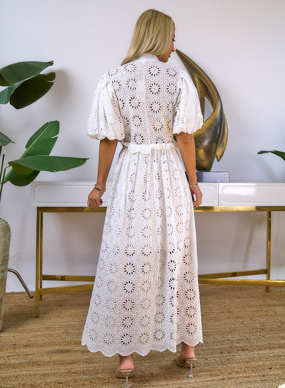 Puff Sleeve Eyelet Maxi Dress