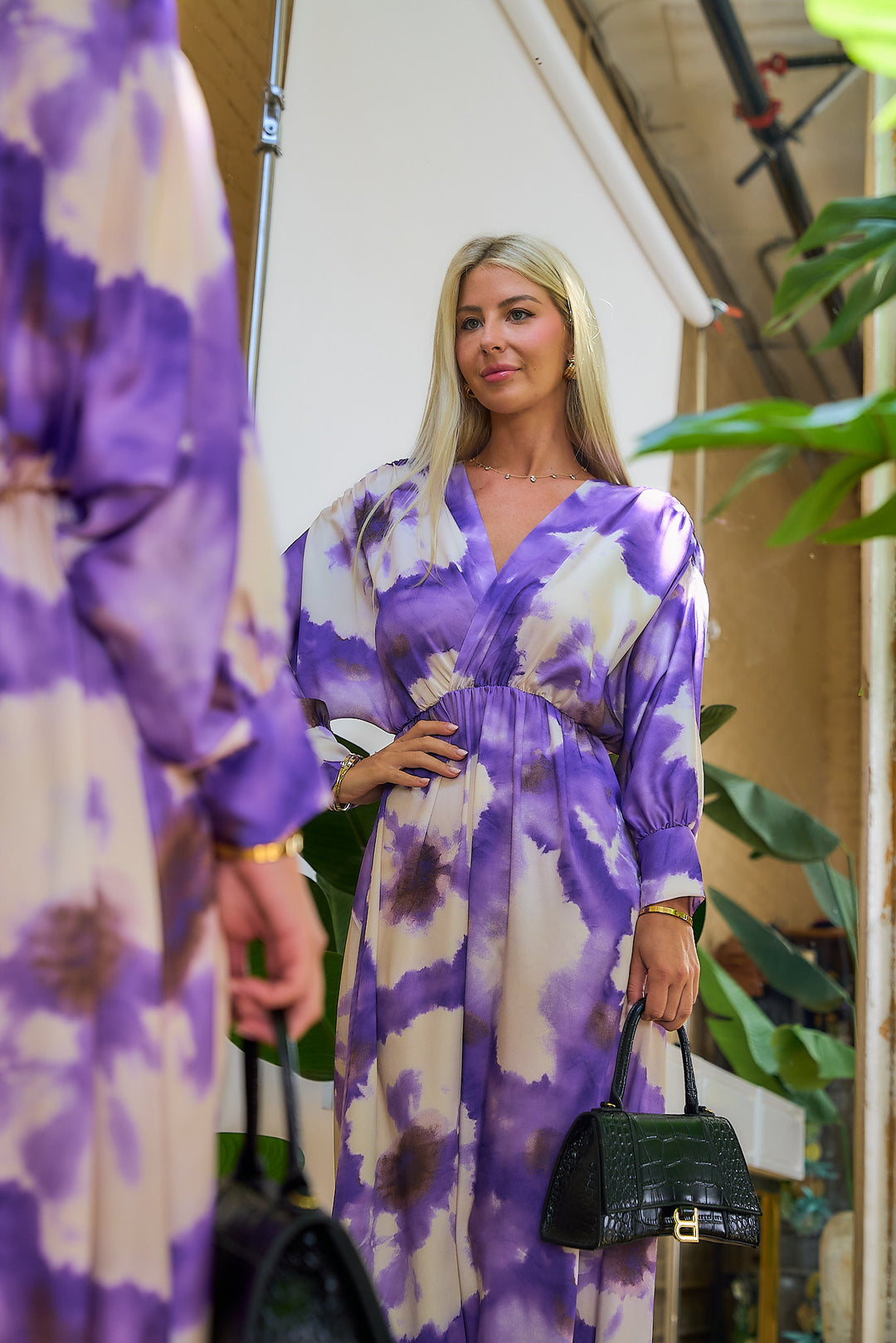 tie dye satin maxi dress Gentle Rain Tie-Dye Satin Cowl-Neck Maxi Dress Blue / S