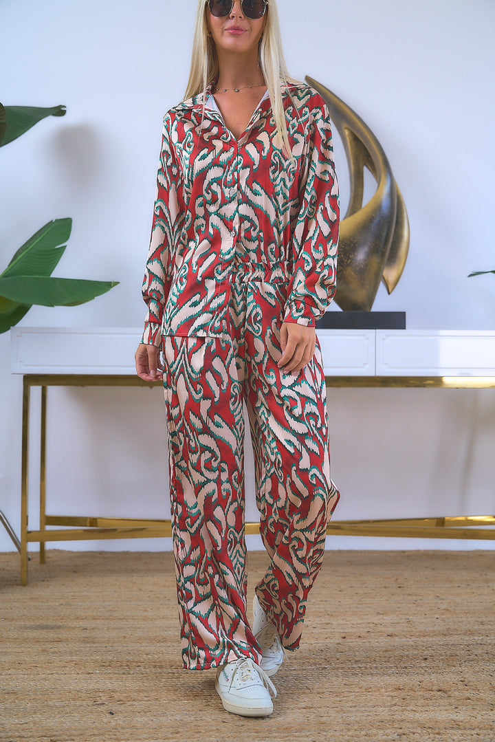 Printed Satin Top and Pant Set