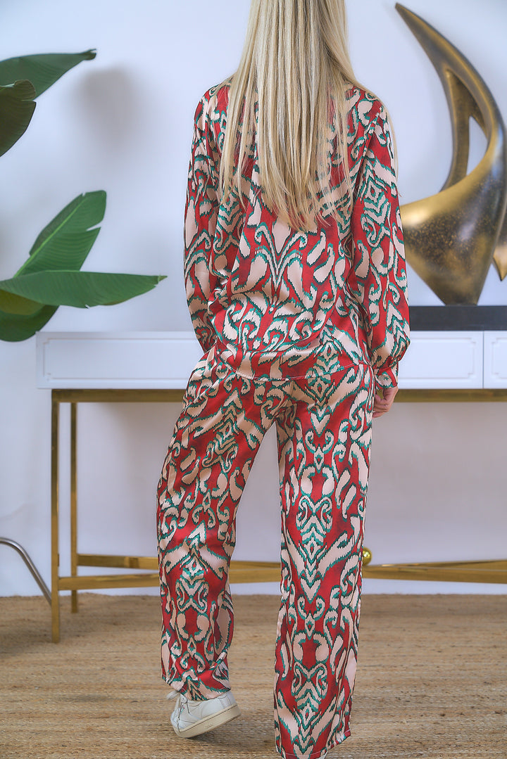 Printed Satin Top and Pant Set