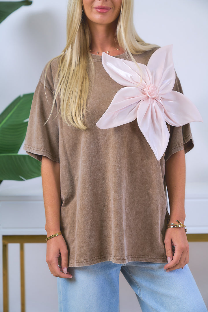 Big Flower Organza Detail T-Shirt