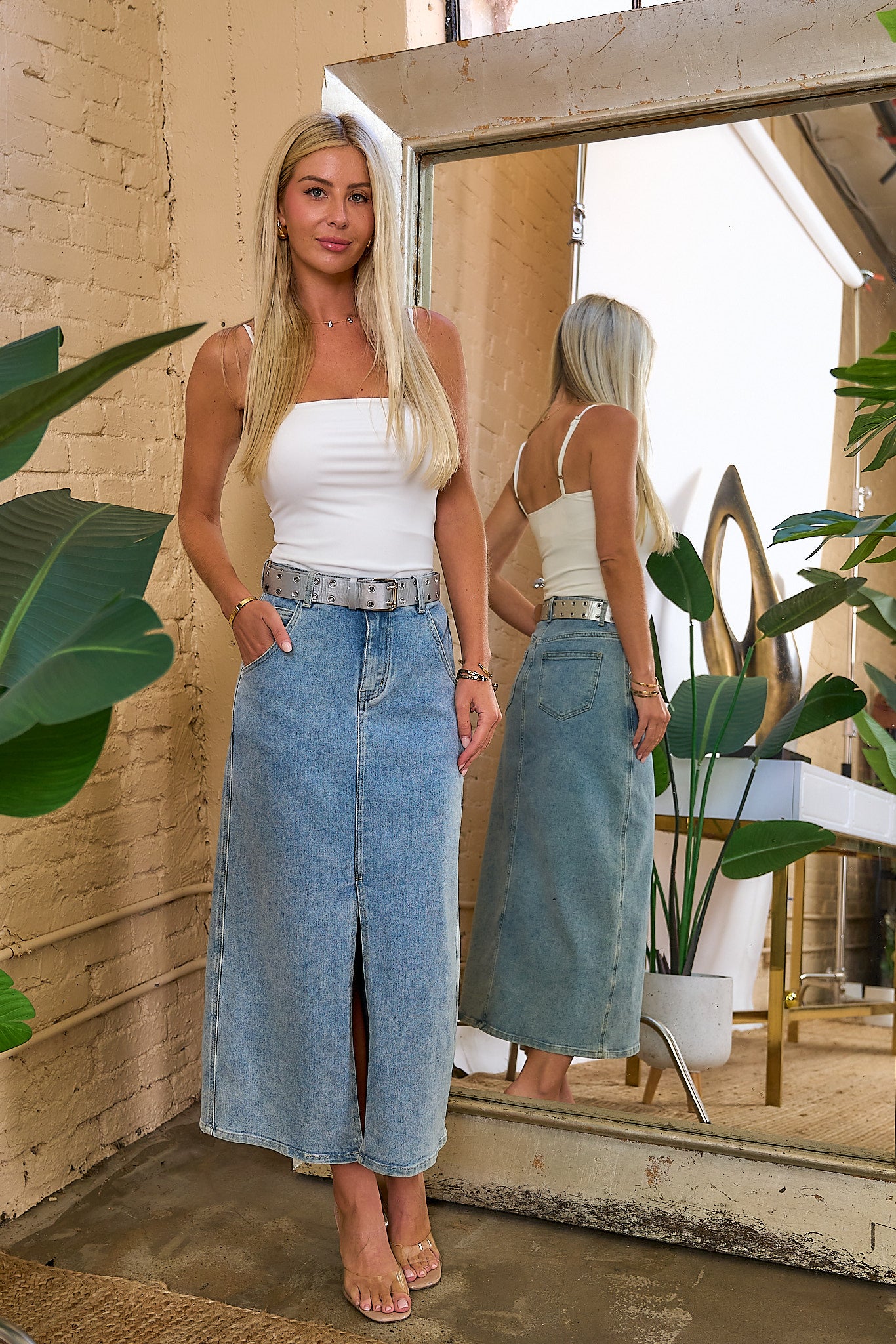 Front Split Denim Skirt – I Too Fashion