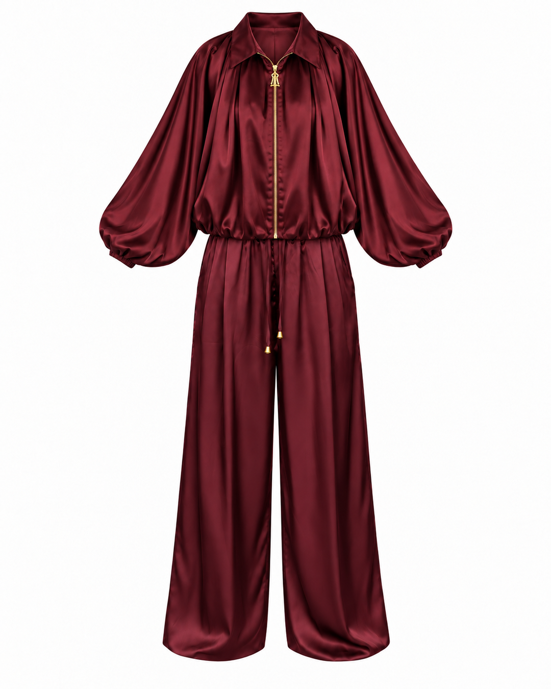 Luxe Satin Balloon Sleeve Two-Piece Set