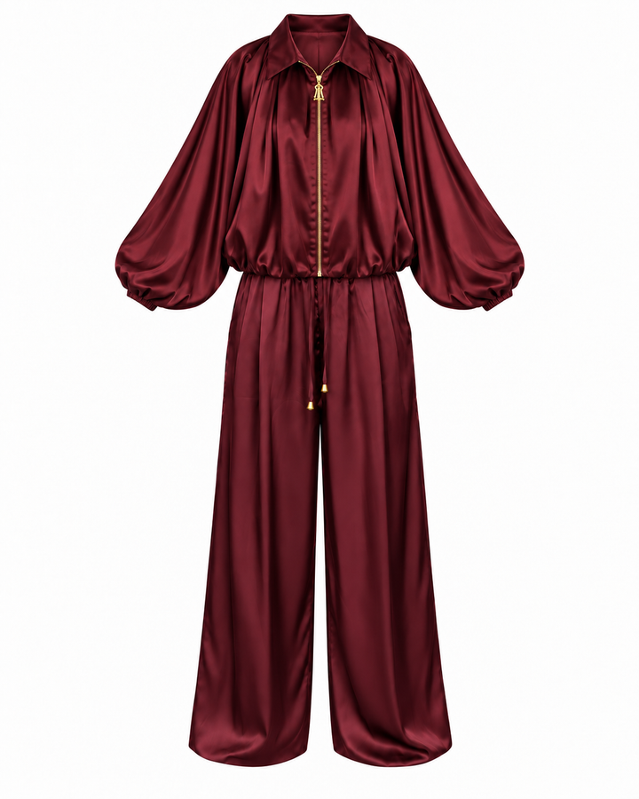 Luxe Satin Balloon Sleeve Two-Piece Set