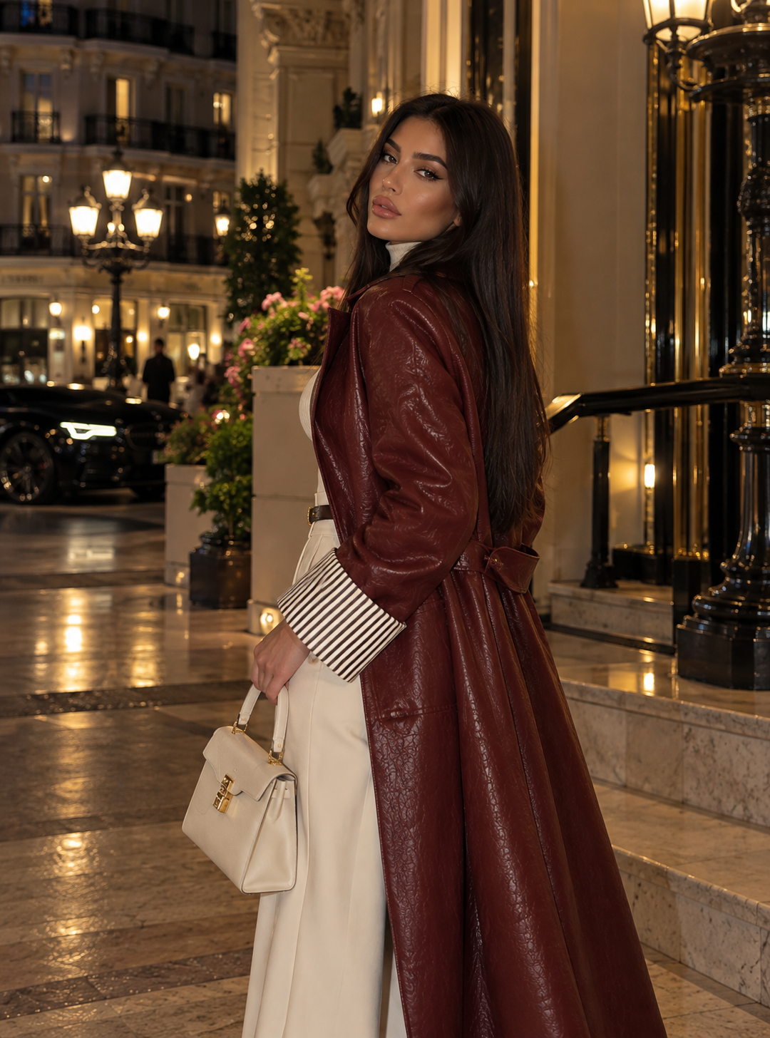 Textured Faux Leather Coat