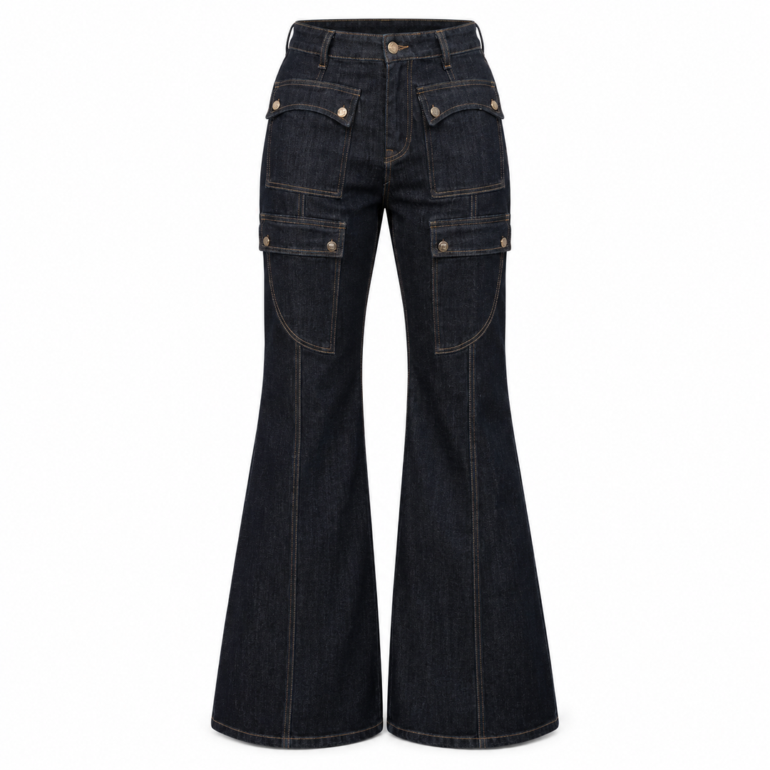 High-Rise Cargo Flare Jeans