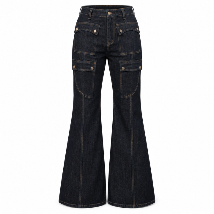 High-Rise Cargo Flare Jeans